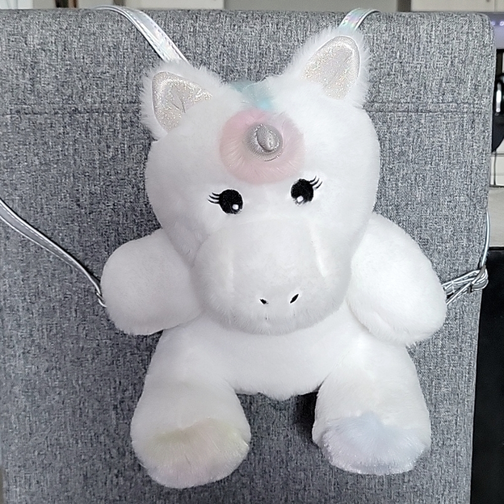 Children's Place Fluffy Unicorn Plush Backpack Bag